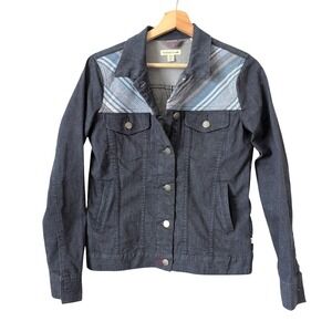 Toad&Co Womens XS Denim Trucker‎ Jacket Dark Wash Chevron Stripe Norma Organic
